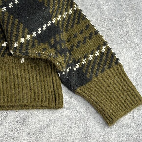 Arizona Jean Co Sweater Womens XL XXL Green Black Plaid Mock Neck Cropped Knit - Picture 10 of 13